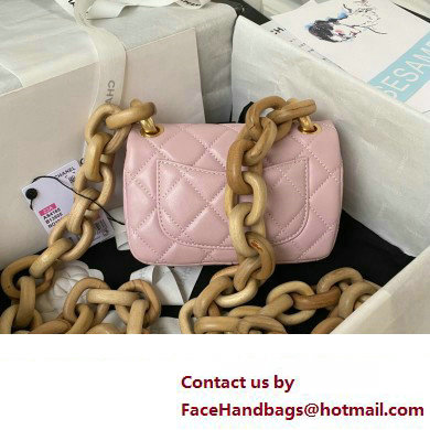 Chanel Lambskin  &  Wenge Wood Mini Flap Bag AS4165 Pink 2023